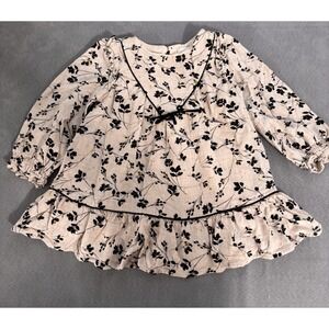 Zara 12-18 Months Neutral Floral‎ Long Sleeve Dress Prairie Boho Ruffle Soft